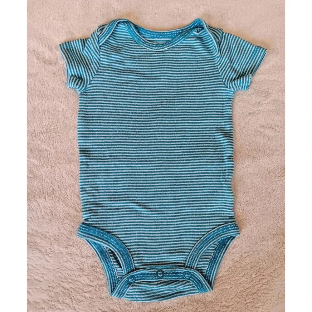 Shirt 0 To 3 month New Boys Carters Short sleeve White Aqua Blue Striped baby